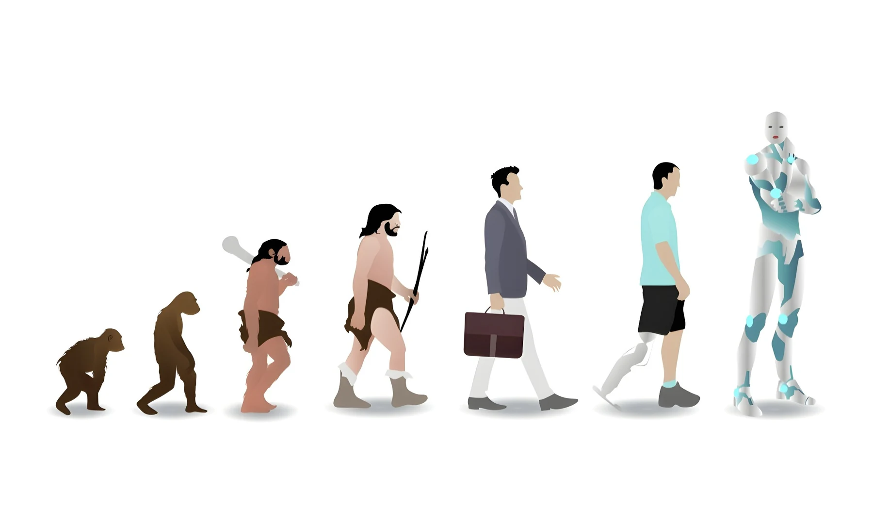 Illustration showing the evolution from human labor to humanoid robotics